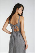 Jules - Lightweight Tie Back Midi Dress In Black Stripe