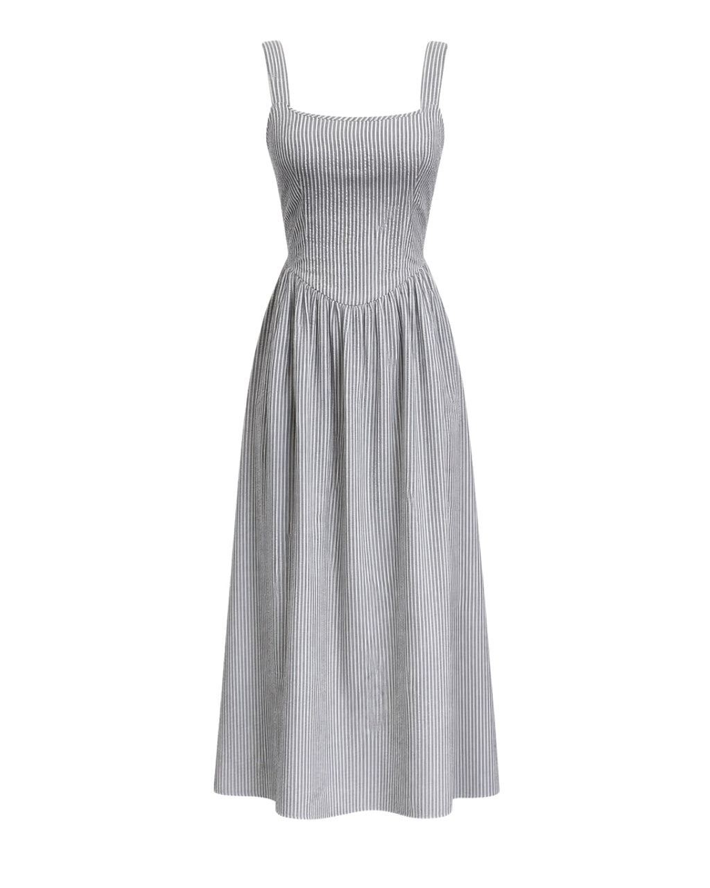 Jules - Lightweight Tie Back Midi Dress In Black Stripe
